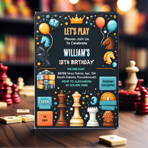 The Chess King And Queen Game Night 13th Birthday Invitation
