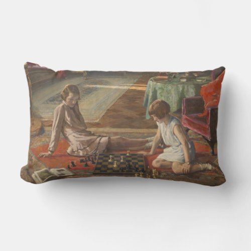The Chess Players by John Lavery Lumbar Pillow