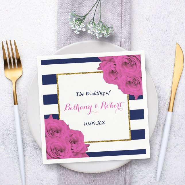 The Chic Modern Luxe Wedding Collection Pink Roses Paper Napkins (Creator Uploaded)