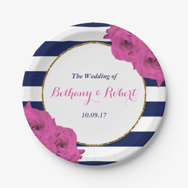 The Chic Modern Luxe Wedding Collection Pink Roses Paper Plates (Front)