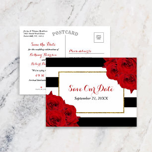 The Chic Modern Luxe Wedding Collection- Red Roses Announcement Postcard