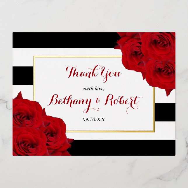The Chic Modern Luxe Wedding Collection- Red Roses Foil Invitation Postcard (Front)