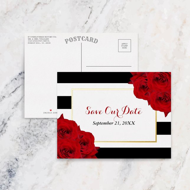 The Chic Modern Luxe Wedding Collection- Red Roses Foil Invitation Postcard (Creator Uploaded)