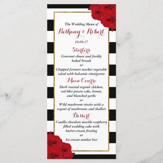 The Chic Modern Luxe Wedding Collection Red Roses Menu Zazzle Com