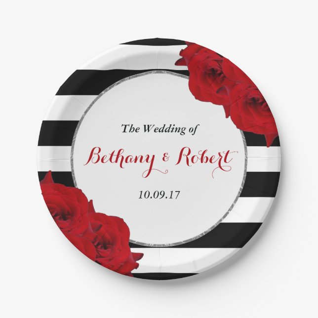 The Chic Modern Luxe Wedding Collection- Red Roses Paper Plates (Front)