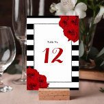 The Chic Modern Luxe Wedding Collection- Red Roses Table Number<br><div class="desc">The chic modern luxe wedding collection features a classic black and white stripe background accentuated with beautiful ruby red roses and a faux silver foil frame. These table number cards are easy to personalize and will be the perfect accessory for any wedding, bridal shower, birthday party, engagement celebration or any...</div>