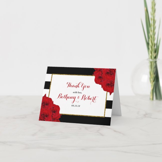 The Chic Modern Luxe Wedding Collection- Red Roses Thank You Card