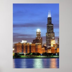 The Chicago skyline from the Adler Planetarium Poster