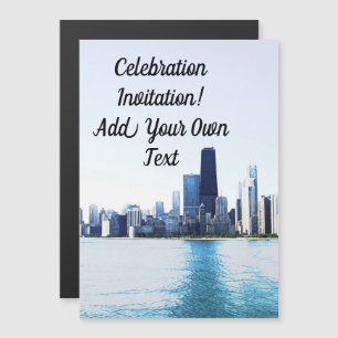The Chicago Skyline Lightened Photo Magnetic Invitation
