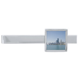 The Chicago Skyline Silver Finish Tie Bar
