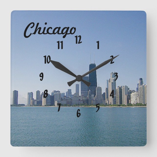The Chicago Skyline Square Wall Clock (Front)