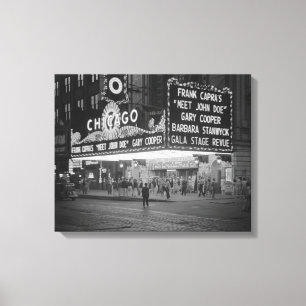 The Chicago Theater at Night, 1941 Canvas Print