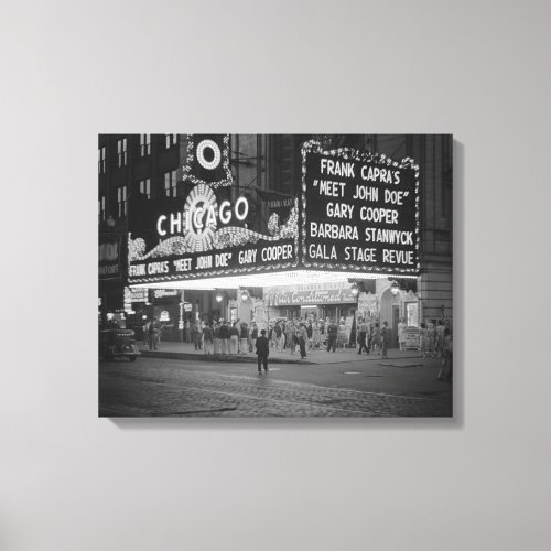 The Chicago Theater at Night 1941 Canvas Print