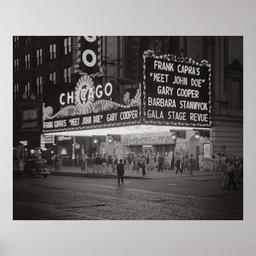 The Chicago Theater at Night 1941 Vintage Photo Poster