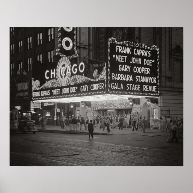 The Chicago Theater at Night 1941 Vintage Photo Poster (Front)