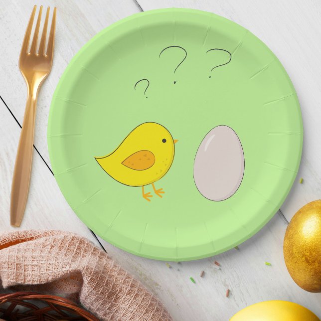 The chicken or the Egg Cute Easter cartoon Fun Paper Plates (Creator Uploaded)