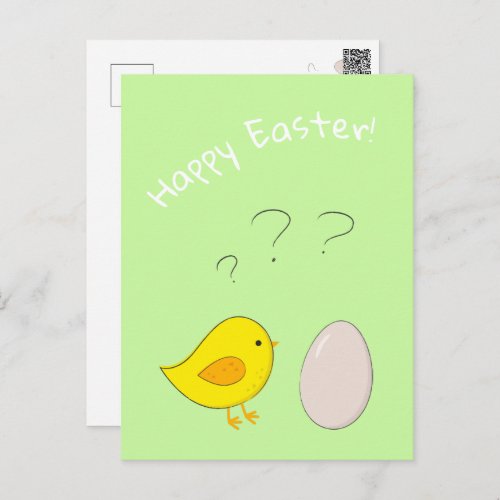 The chicken or the egg cute Easter cartoon Holiday Postcard