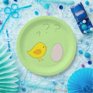 The chicken or the egg cute Easter cartoon Paper Plates