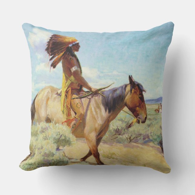 “The Chief” Western Art by W Herbert Dunton Outdoor Pillow (Front)