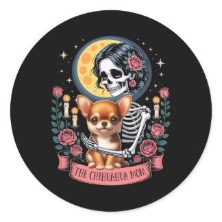 The Chihuahua Mom Halloween Dog Onwer Skeleton Wom Classic Round Sticker