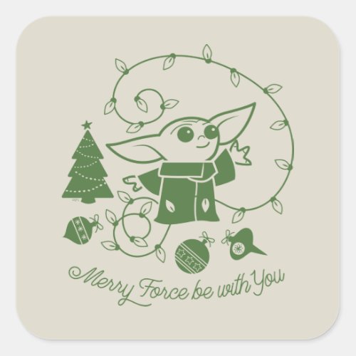 The Child  Merry Force be with You _ Green Square Sticker