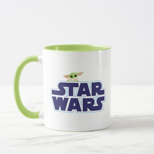 The Child Peeking Over Blue Star Wars Logo Mug
