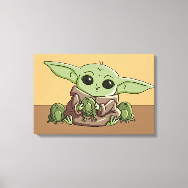 The Child Playing With Frogs Sketch Art Canvas Print (Front)