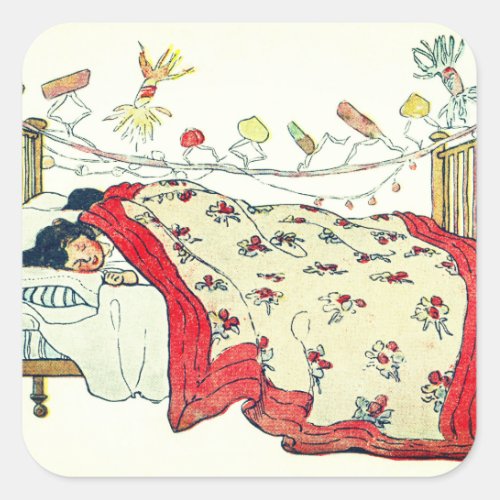 The children were nestled all snug in their beds  square sticker