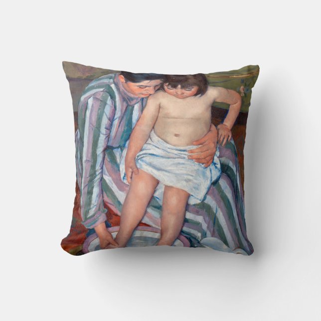 The Child's Bath, Mary Cassatt Throw Pillow (Front)