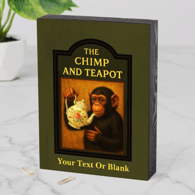 The Chimp And Teapot Pub Wooden Box Sign (In Situ Vertical)