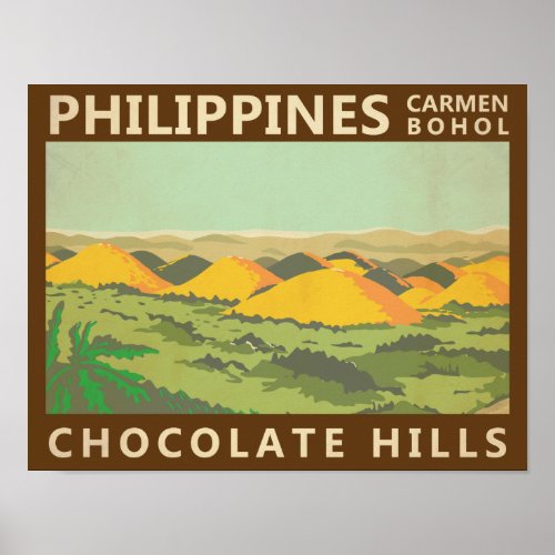 The Chocolate Hills Philippines Vintage  Poster
