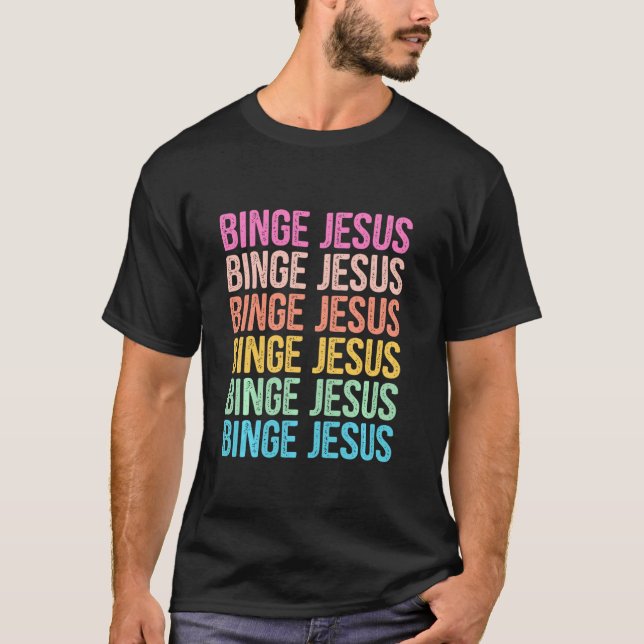 The Chosen Merch Binge Jesus Retro Rainbow Letter T-Shirt (Front)