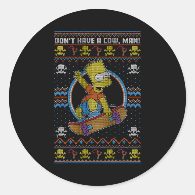 The Christmas Bart Don't Have A Cow Ugly Sweater  Classic Round Sticker (Front)