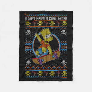The Christmas Bart Don't Have A Cow Ugly Sweater  Fleece Blanket