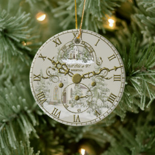 The Christmas Church Clock Face Ceramic Ornament