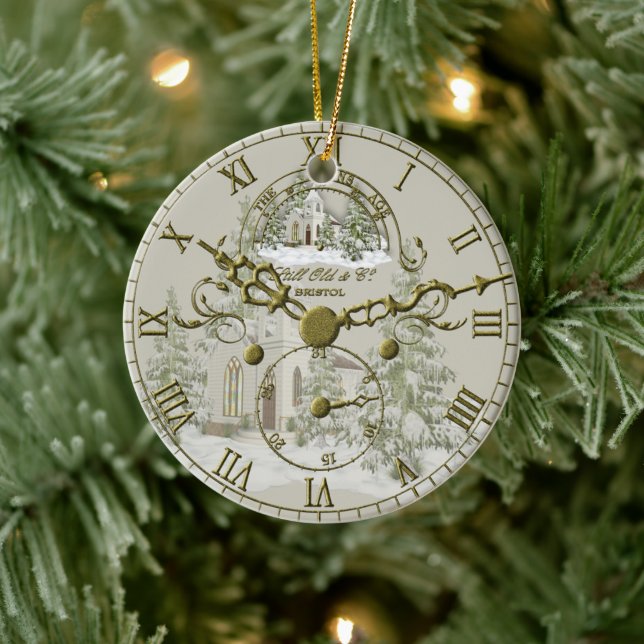 The Christmas Church Clock Face Ceramic Ornament (Tree)