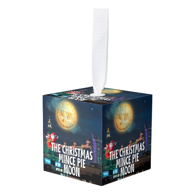 The Christmas Mince Pie Moon Cube Ornament (Front Angled)