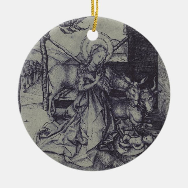 The Christmas Nativity Stark Ink Art Ceramic Ornament (Front)