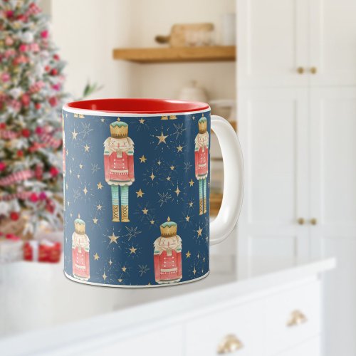 The Christmas Nutcracker Gold Starry Night Blue Two_Tone Coffee Mug