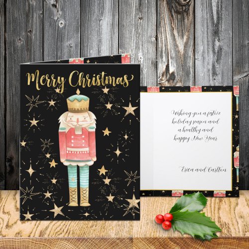 The Christmas Nutcracker Gold Starry Night Holiday Card