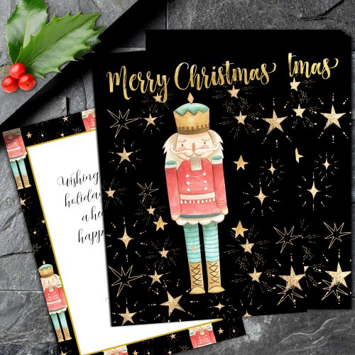 The Christmas Nutcracker Gold Starry Night Holiday Card