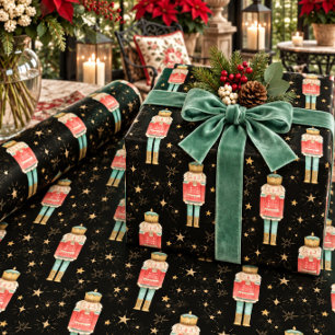 The Christmas Nutcracker Gold Starry Night Wrapping Paper