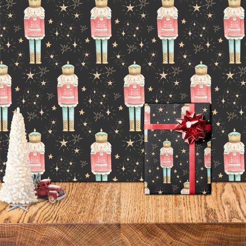 The Christmas Nutcracker Gold Starry Night Wrapping Paper