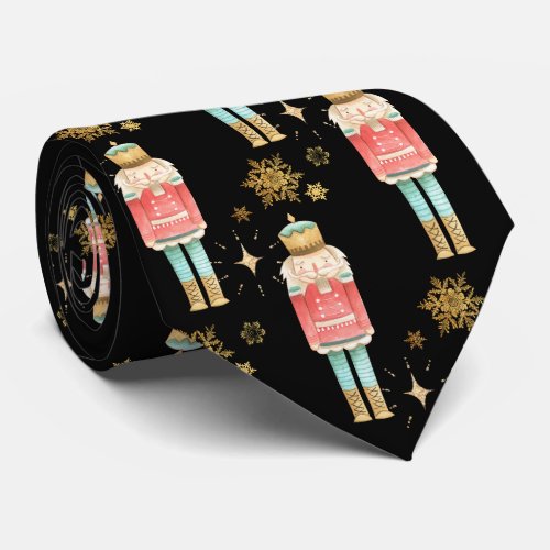 The Christmas Nutcracker Golden Snowflakes Black Neck Tie