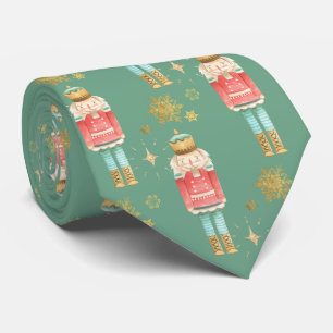 The Christmas Nutcracker Golden Snowflakes Green Neck Tie