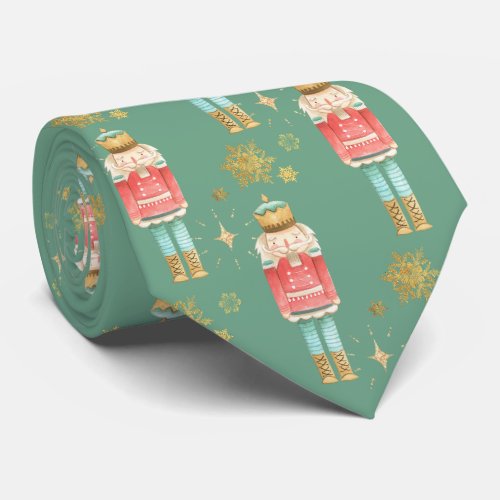 The Christmas Nutcracker Golden Snowflakes Green Neck Tie