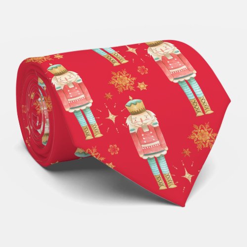 The Christmas Nutcracker Golden Snowflakes Red Neck Tie