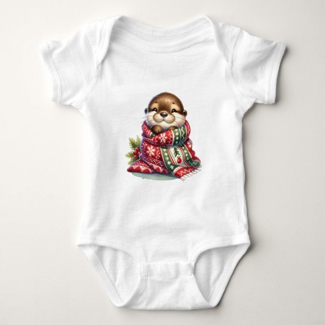 The Christmas Otter in a Scarf Baby Bodysuit (Front)