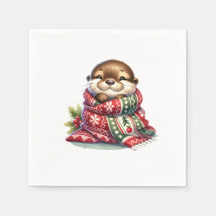 The Christmas Otter in a Scarf Napkins