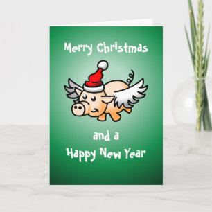 The Christmas pig's beautiful wings Holiday Card